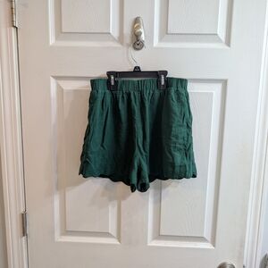 Umgee Pull On Shorts Linen Blend Green Elastic Waist - Size S